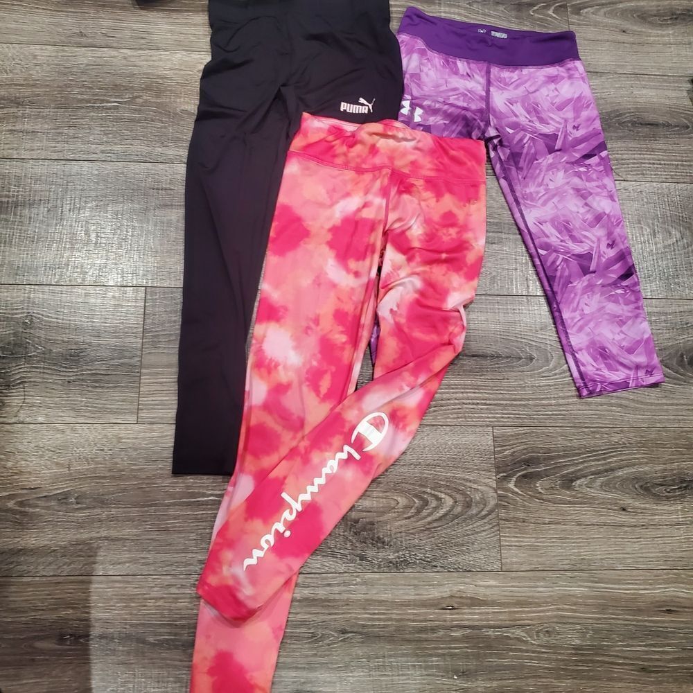 Girls Leggings Size 10-12 Champion, Under Armor, And Puma Leggings 3 Pieces